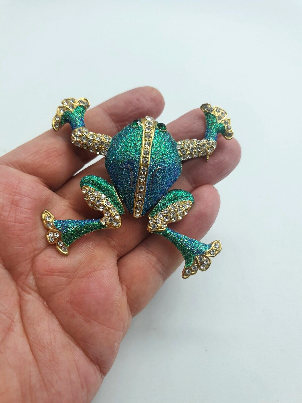 Broche de rana grande vintage con patas móviles