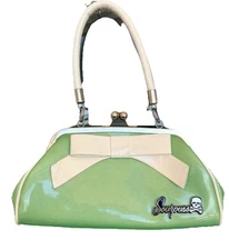 Sourpuss Kiss Lock Floozy Green Purse W/Ribbon Bow Rockabilly Pinup Retro Funky