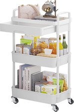 3-Tier Rolling Utility Cart with Drawer Plastic Shelf Metal Wheels Kitchen