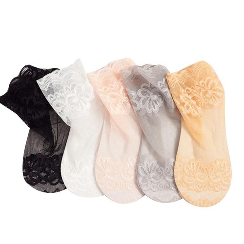 Cotton Base Hosiery Transparent Thin Non-Slip Flower Lace Mesh Sockssweet @ - Picture 4 of 16