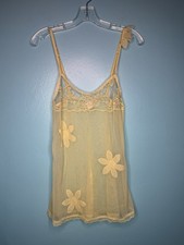 Vintage La Perla Yellow Flower Lace Sheer Che...