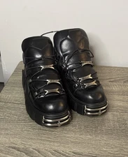 Punk Style Shoes Heel Height 6CM Gothic Ankle Rock Boots Metal Decor Black