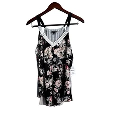 NWT Signature Studio Black Floral Tank Top Size Small