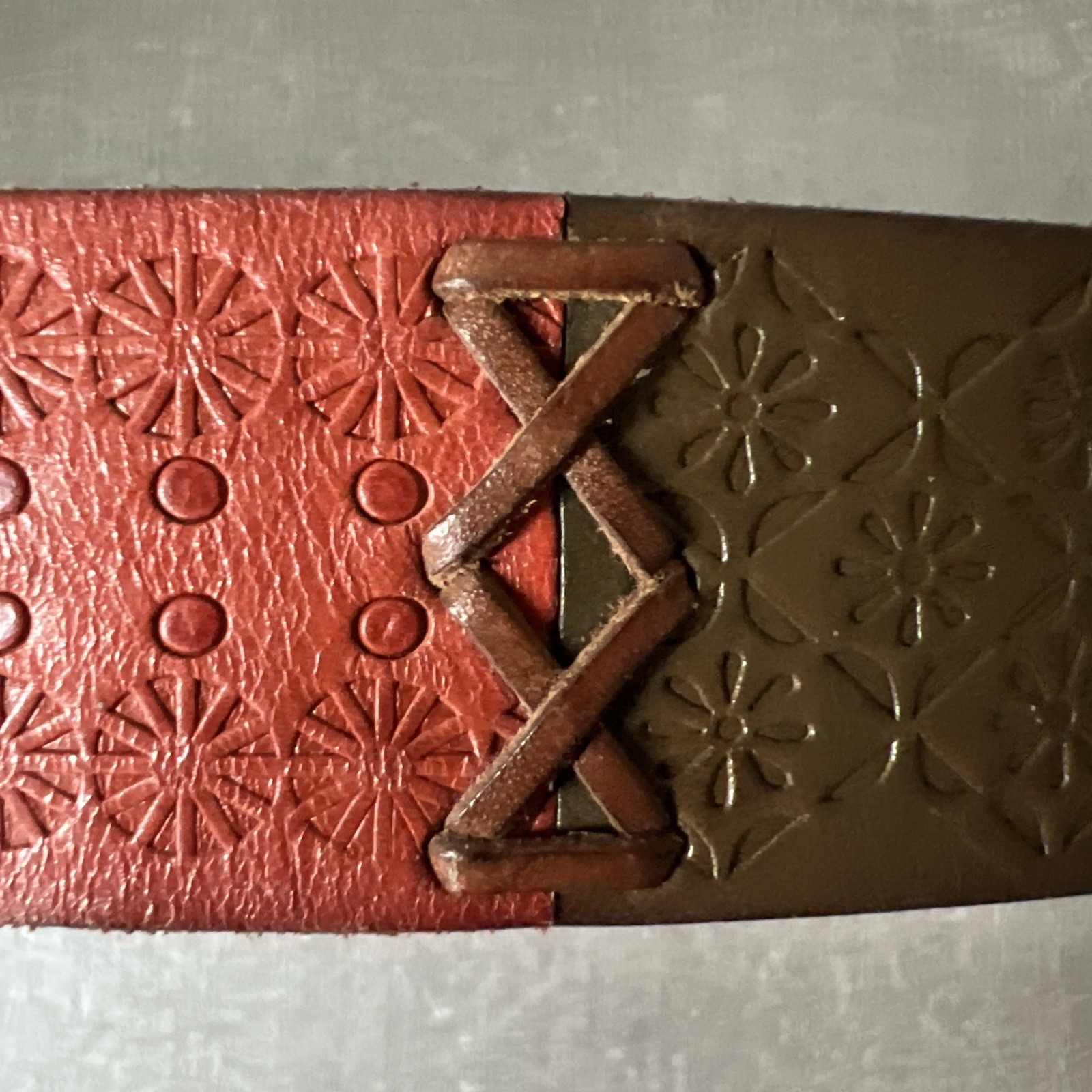 Fossil Leather Brown Multicolor Patchwork BOHO Be… - image 3