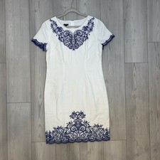 NWT Talbots Dress 10 White Embroidered Lined 100% Linen Scalloped Hem Cuffs
