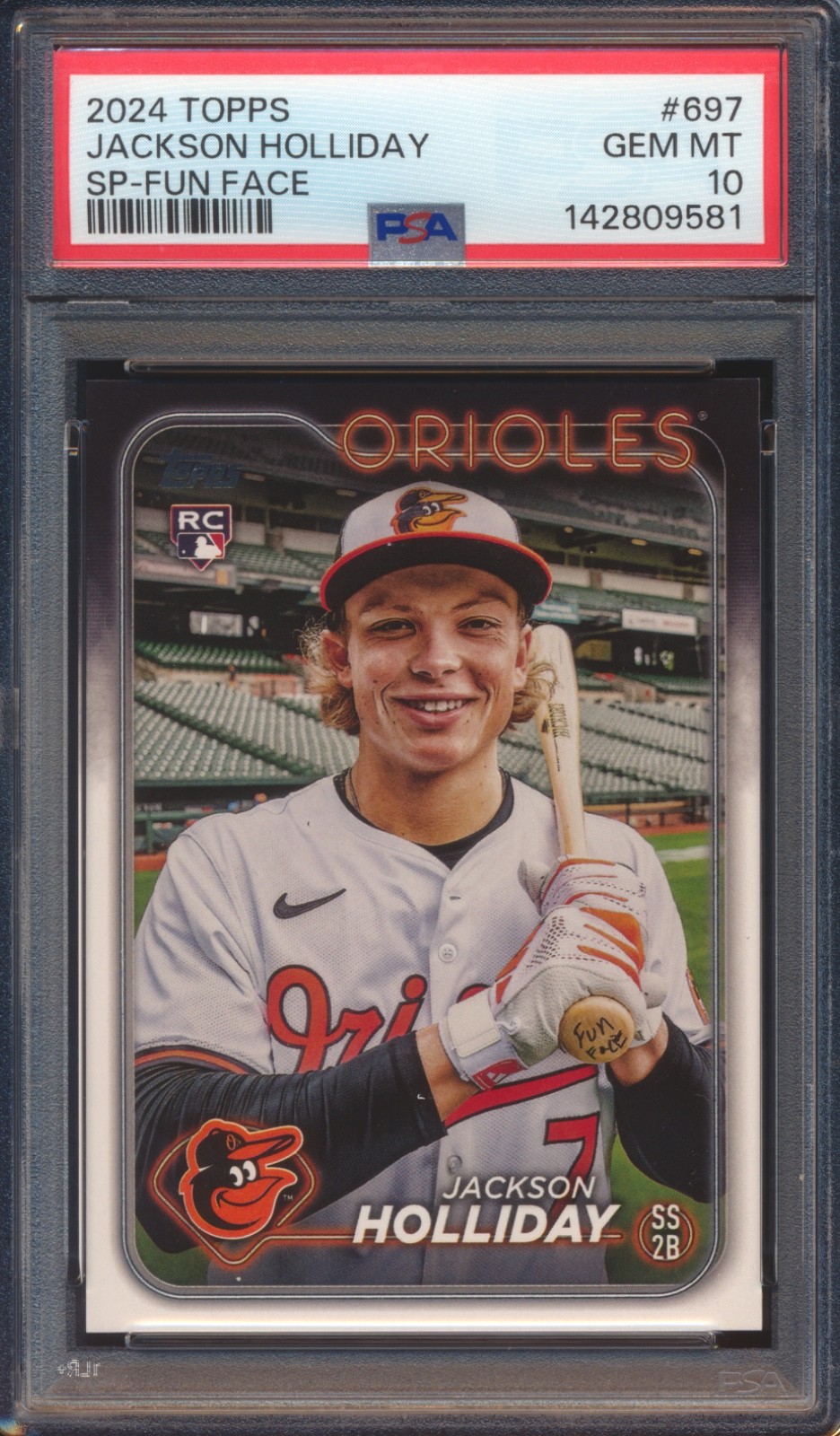 2024 TOPPS SERIES 2 JACKSON HOLLIDAY FUN FACE PHOTO VARIATION #697 PSA 10!