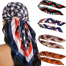 4PCS Head Scarf for Women 35  Head Scarves Silk Like Satin Neck Scarfs Square Ba