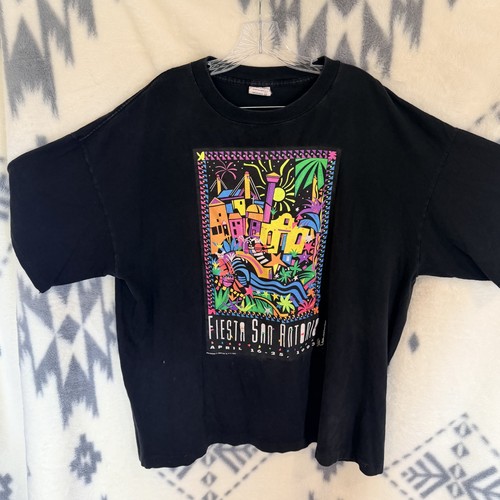 Vintage 90s Fiesta San Antonio Shirt 1993 Texas Festival Graphic Tee Black USA