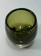 Crate & Barrel Votive Candle Holder Sheen Green Heavy Glass Tealight 3.5 Inch