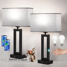 Modern Nightstand Lamps Set of 2 - Touch Control Bedside Table Lamps with USB C 