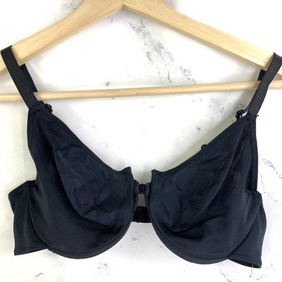 Vintage 70s Woolite Bra Lily of France 36C Black Shiny Front Closure Nylon Lace 