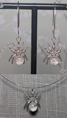 Garden Quartz Spider Earrings and Pendant Set Sterling Silver s925 FREE CHOKER!