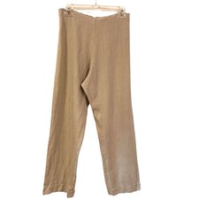 Bryn Walker Size S Linen Pants Tan Straight Legs Elastic Waist Lagenlook Beach