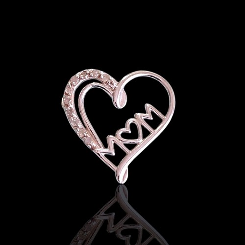 Sterling Silver 925 Diamond Chip Accent Open Work Mom Pendant