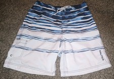 NWOT NAUTICA Mens Sz 30W White/Blue Stripe Swim Shorts Trunks Lined- Pocket