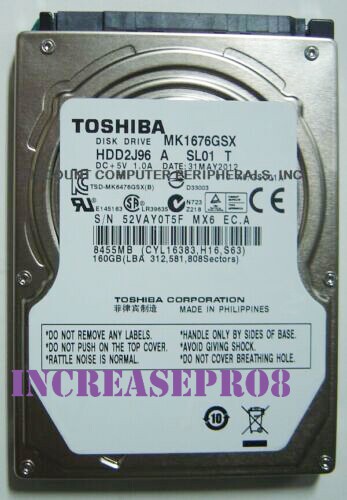 TOSHIBA 160GB MK1676GSX 5400 RPM SATA 8MB 2.5" Laptop HDD Hard Disk Drive - Picture 1 of 2
