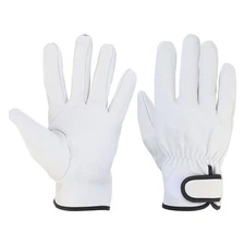 2 Pairs Goatskin Leather Work Gloves with Hook and Loop Driver Gloves, White, l