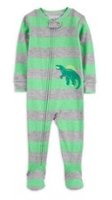Carter's 18 Mo Green/Gray Striped Dinosaur 1 Pc Sleepwear Long Sleeve and Footed