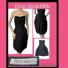 Vintage CAROLINA HERRERA Black 80s 90s Strapless Cocktail Dress Small Top Video