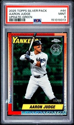 2025 TOPPS UPDATE SILVER PACK 1990 CHROME PROMO GREEN AARON JUDGE 11/99 PSA 9