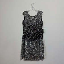 Patra Navy Blue and Silver Full Sequin Silk Dress Womens Size 14 Polyester Lined