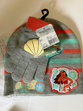 Berkshire Disney Moana Girls 2pc Knit Beanie & Gloves Set Gray Striped