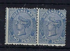 AUSTRALIA - QUEENSLAND SG130 1879 2d BLUE PAIR MTD MINT (d)