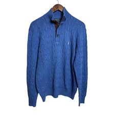 Vintage Polo Ralph Lauren 100 Tussah Silk Cable Knit Quarter Zip Sweater size M