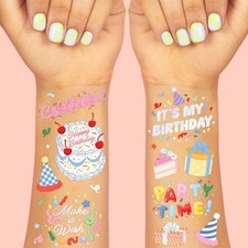 Birthday Tattoos for Kids - 50 designs, 2 sheets  Iridescent Foil, Party