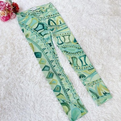 EMILIO PUCCI Vintage Green Geometric Print Skinny Leg Trousers Hose Gr.40