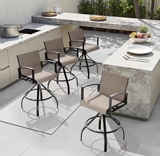 Sedia Sgabello Bar Esterno, Girevole 360 Gradi, Braccioli, Tessuto Metallo Beige Nero 