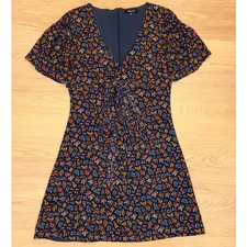 Madewell blue mini floral chiffon short sleeve tie front dress size 00 