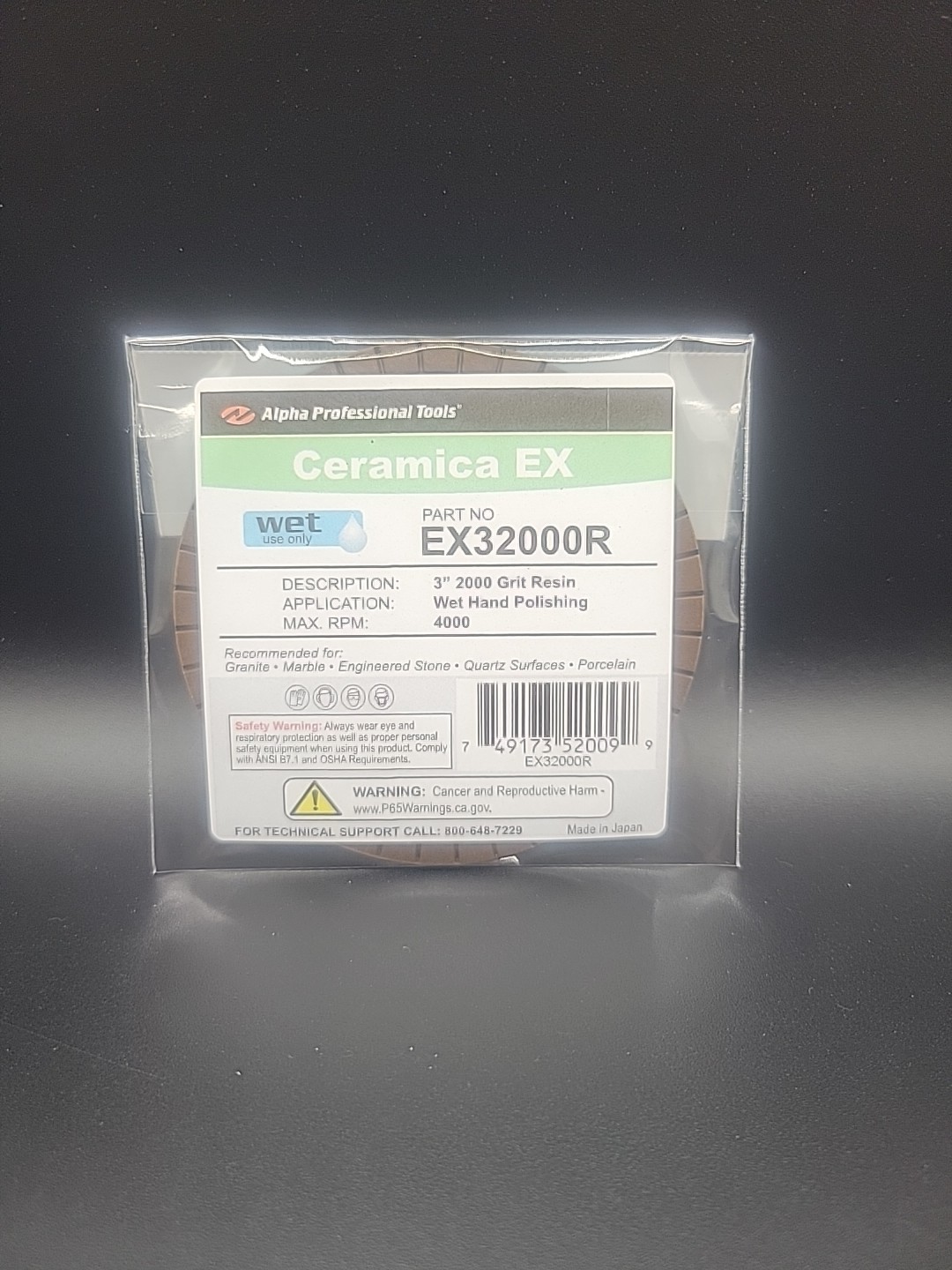 Alpha Ceramica EX Polishing Pad, 3" 2000 Grit EX32000R