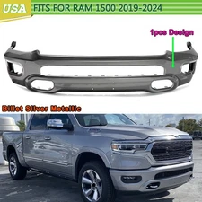 Front Bumper Cover Face Bar w/ Billet Silver Metallic Steel For 2019-24 Ram 1500