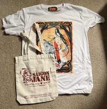 NWOT Saigon Jane Med T Shirt&Canvas Tote Bag Art Nouveau Moped Print Ho Chi Minh
