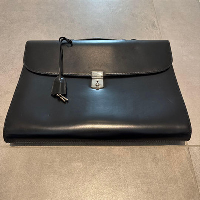 Gucci Black Box Calf Leather Business Bag Aktentasche Handmade Excellent...