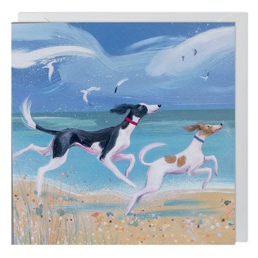 Illustrated Birthday Card Dogs Beach Seaside Sand Sea - Stylish Greeting Card