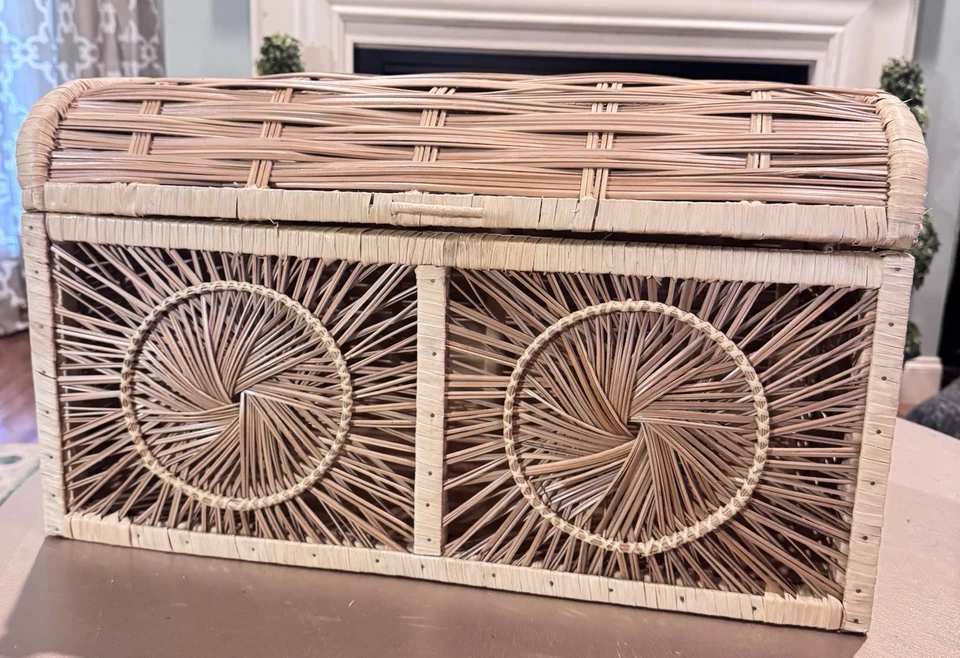Cofre de almacenamiento de mimbre ratán Sunburst caña dividida mediana Foto 3 de 4