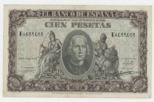Spain España 100 Pesetas 9-1-1940 Pick 118.a VF+ Circulated Banknote Serie G