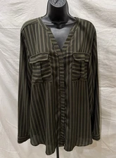 A.n.a A New Approach Women’s Long Sleeve Green Black Stripe Pockets Size XL Tall