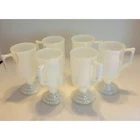 Vtg Milk Glass Irish Coffee Mug Set 6 Footed Pedestal Iridescent Lusterware Cups