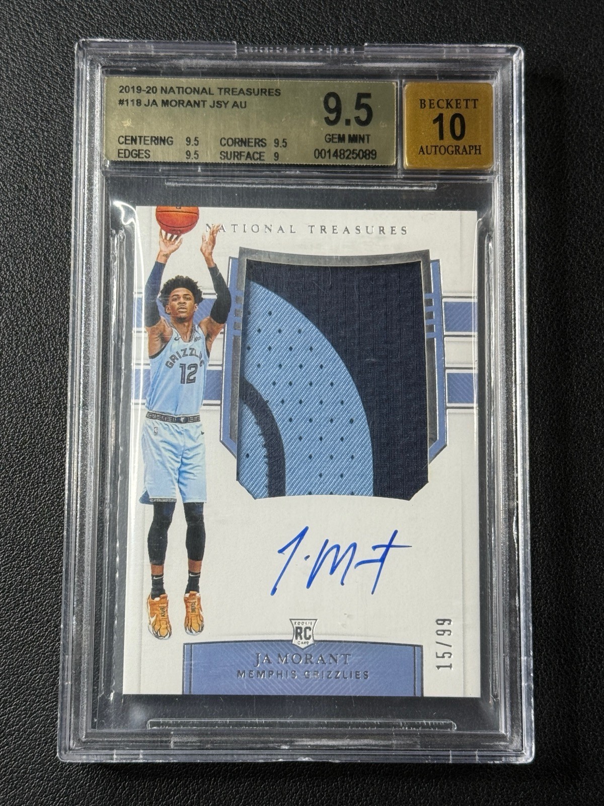 JA MORANT BGS 9.5 2019-20 NATIONAL TREASURES #118 TRUE RPA ROOKIE PATCH AUTO /99