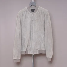 ALL SAINTS Suede Leather Jacket 2XL EXTRA LARGE Grey Mens XXL Bomber KEMBLE