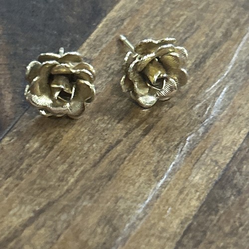 Gold Tone Rose Stud Earrings