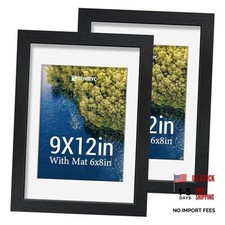 Picture Frame Set - Solid Wood Photo Frames, Tempered Glass, 9x12 2 Pack Black