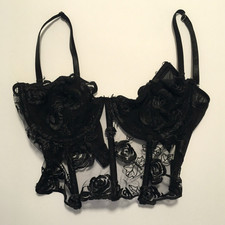 Womens Black Corset Top Rose Sheer Lace Size M romantic whimsigoth Fairy