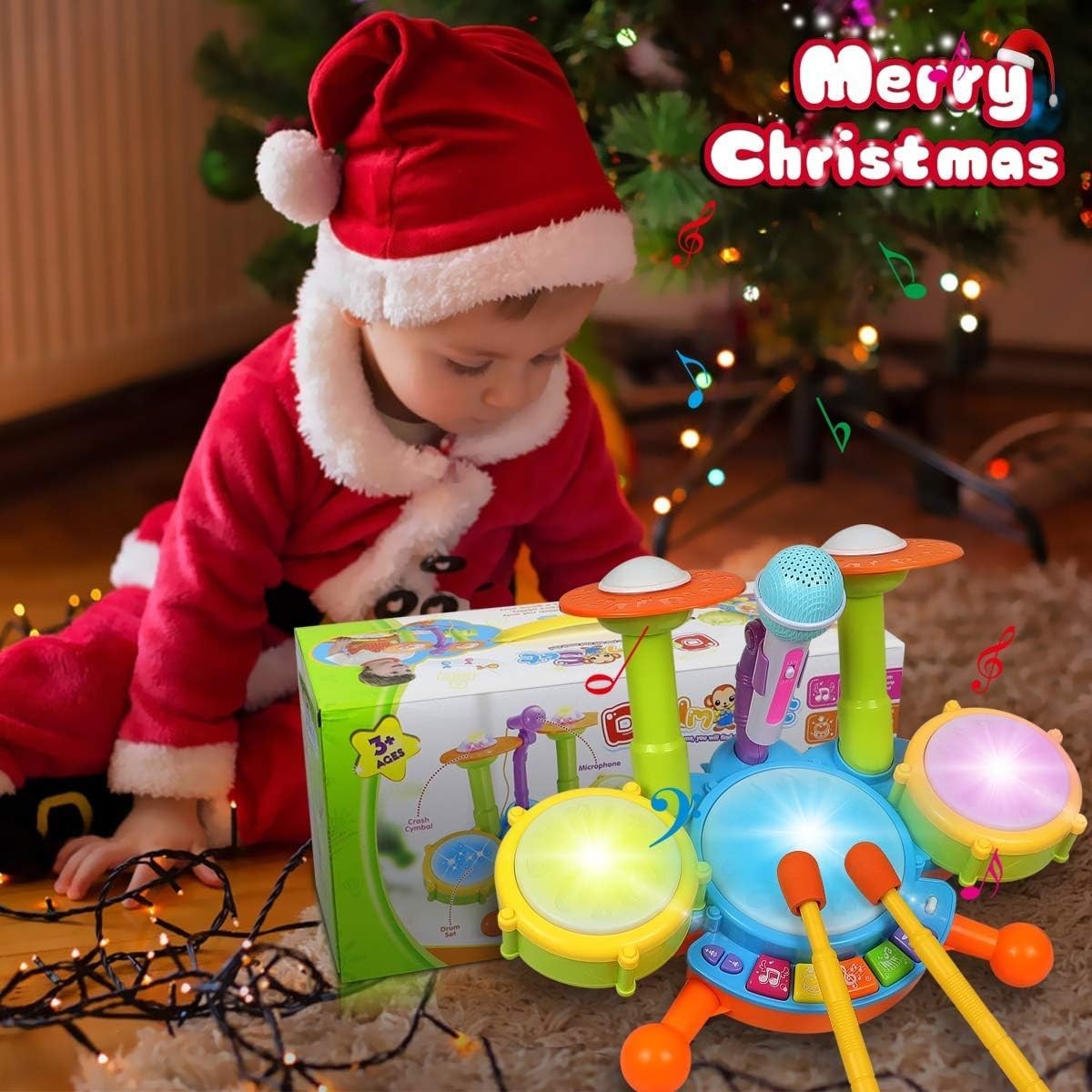 Kids Drum Set for Toddler 1-3, Musical Instruments Learning Toys with 2 Drum ...