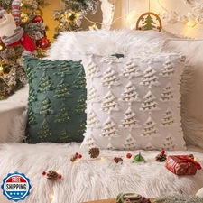 AQOTHES Christmas Tree Decorative Green White Throw Pillow Covers