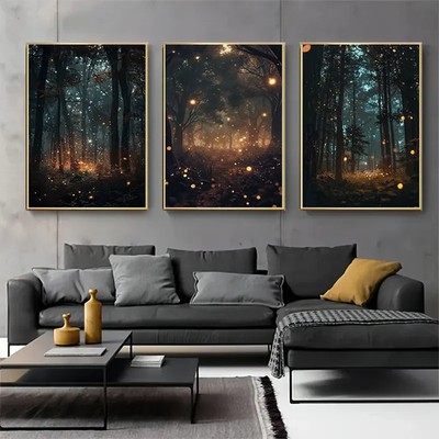 3pcs Magic Firefly Forest Painting Wall Art Poster Prints Wall Decor
