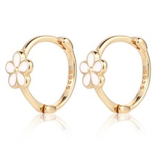 Daisy Hoop Earrings, Flower Earrings Stylish Round Huggie Medium, Gold